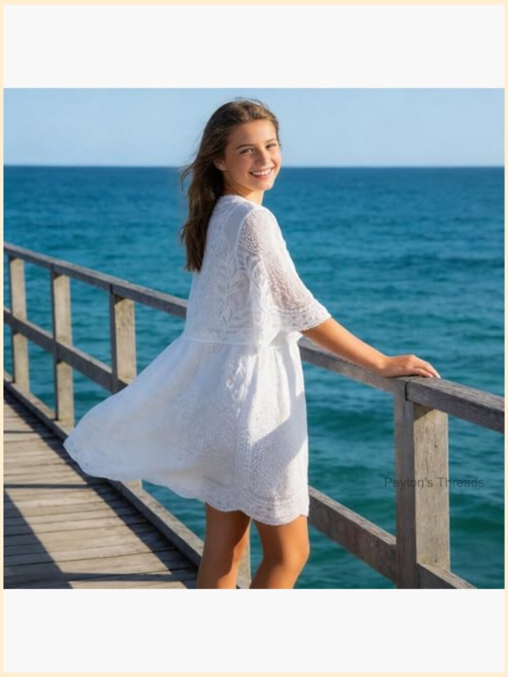 Embroidered Paisley Midi Dress - V-Neck Bell Sleeves Cotton Blend Loose A-Line - Picture 3 of 7
